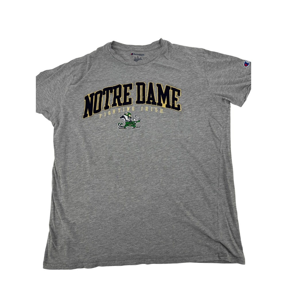 Champion Notre Dame T-Shirt Women L Gray Embroidered Fighting Irish Graphic Tee